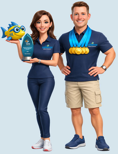 Karen and Andrew Baildon Characters with Cliff Fish and Awards